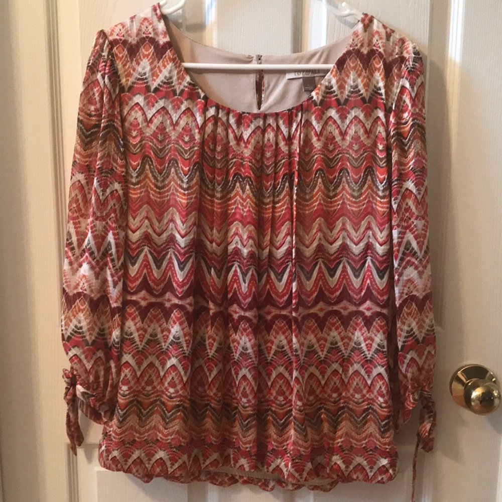 Roz & Ali Large women’s blouse, long sleeve w/ties